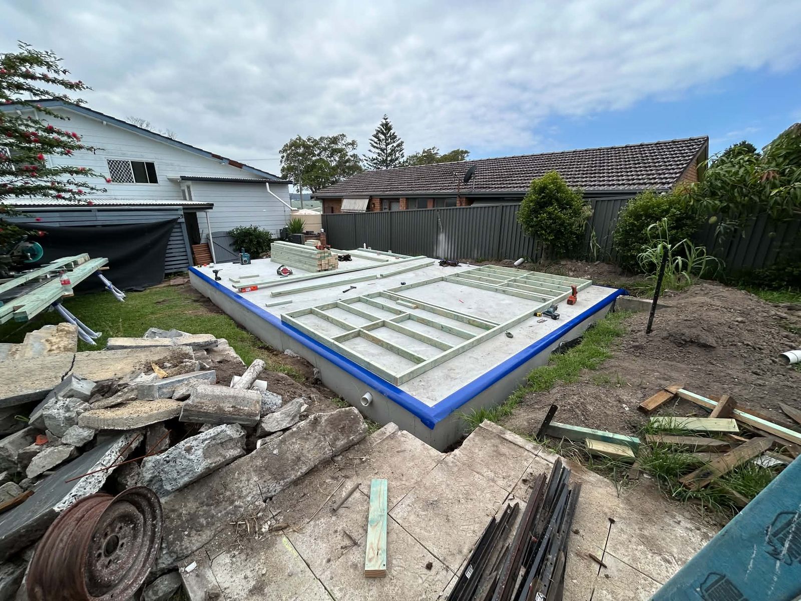 New slab protected before the frame goes up